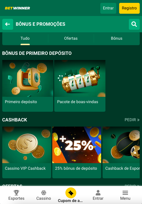 Seleção de ofertas promocionais na Betwinner